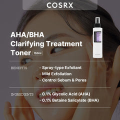 AHA/BHA Clarifying Treatment Toner - Whiteheads, Pores, & Uneven Skin, Korean Toner